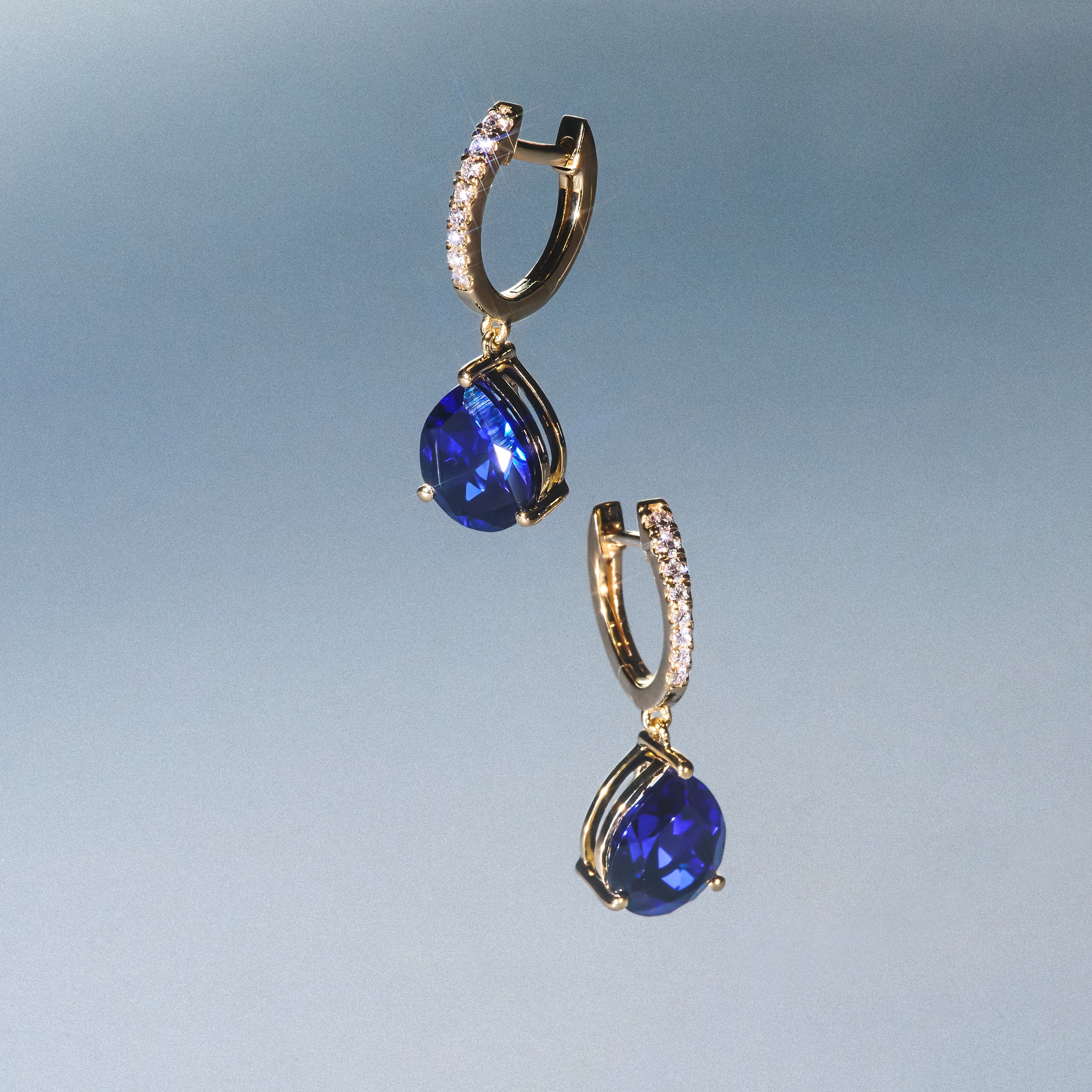 Astra 6.50ct Lab Sapphire and Diamond Drop Pear Cut Earrings in 18K Gold Vermeil
